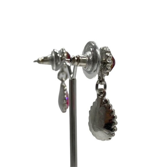 Silver And Fuchsia Crystal Teardrop Dangle Earrings - Picture 5 of 5